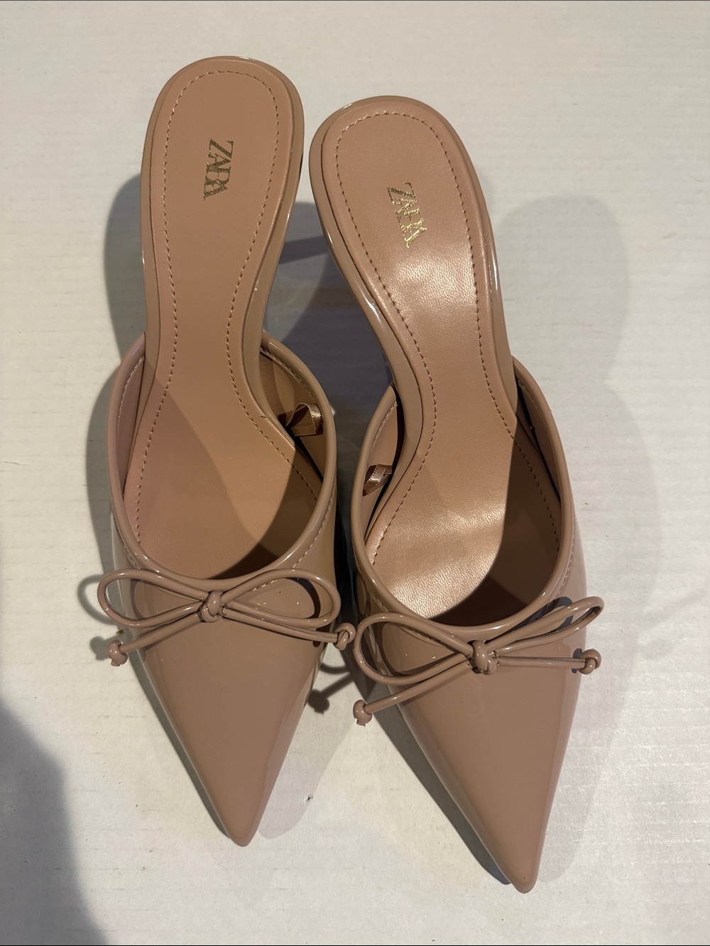 Zara Nude Pointed Bow-Front Slip-On Mules